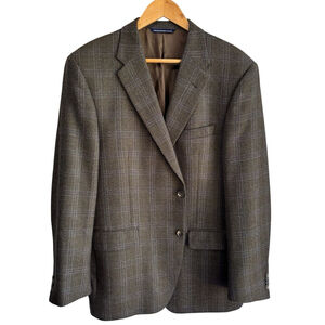 Vintage Coppley Lambswool Sport Coat 44R Brown Blue Plaid Blazer Made in Canada
